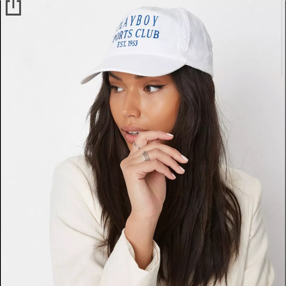 white playboy hat.